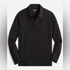 J. Crew Relaxed Stretch Linen Polo Top Small black lightweight collar minimalist